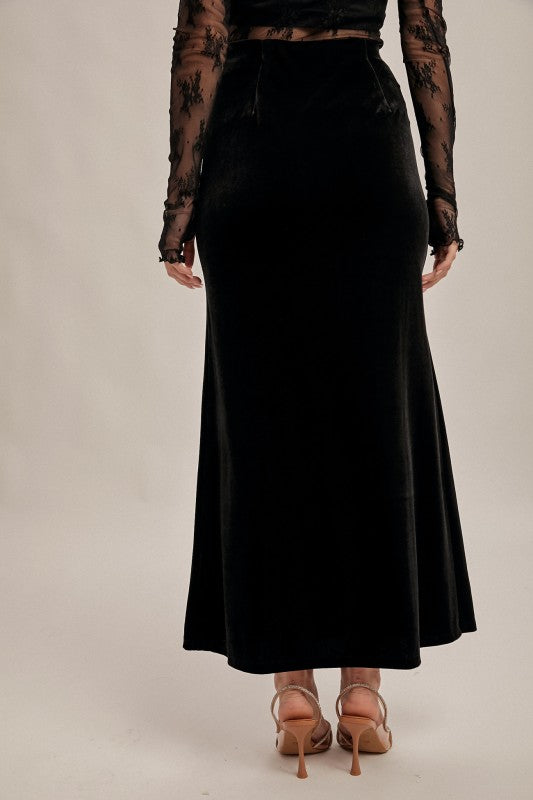 Up For It Velvet Maxi Skirt Black