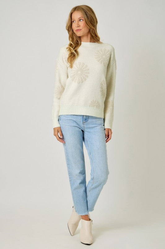 Back To You Floral Flocked Sweater Ivory/Oat