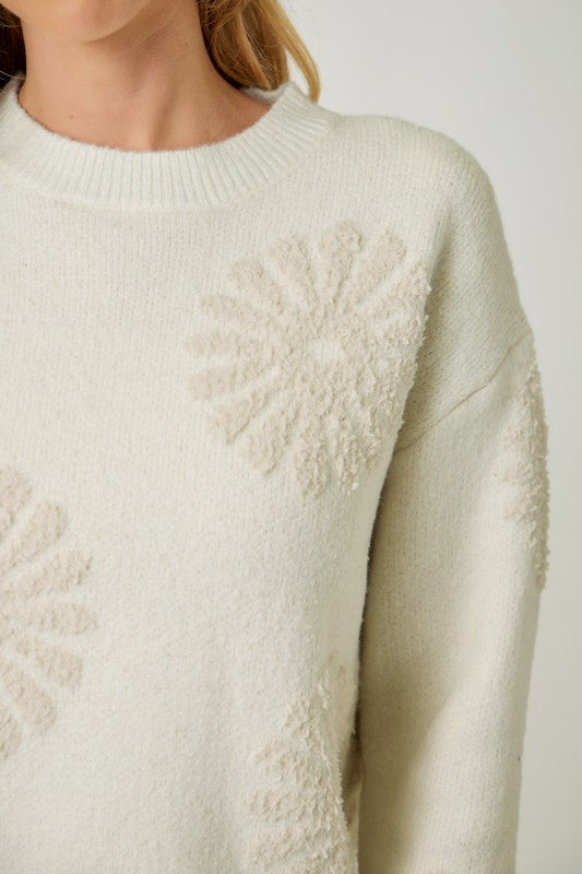 Back To You Floral Flocked Sweater Ivory/Oat