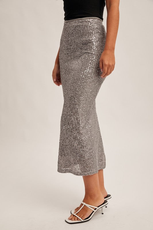 Little Bit Sequin Maxi Skirt Gunmetal