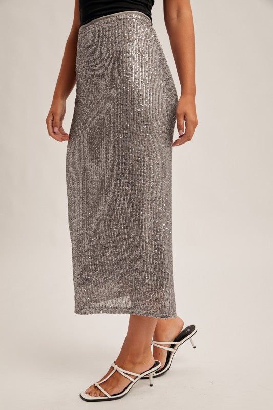 Little Bit Sequin Maxi Skirt Gunmetal