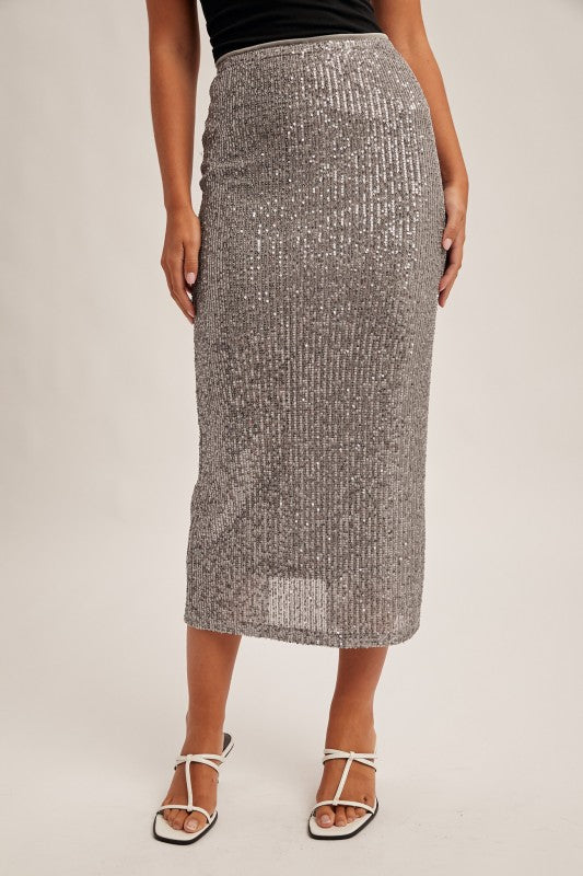 Little Bit Sequin Maxi Skirt Gunmetal