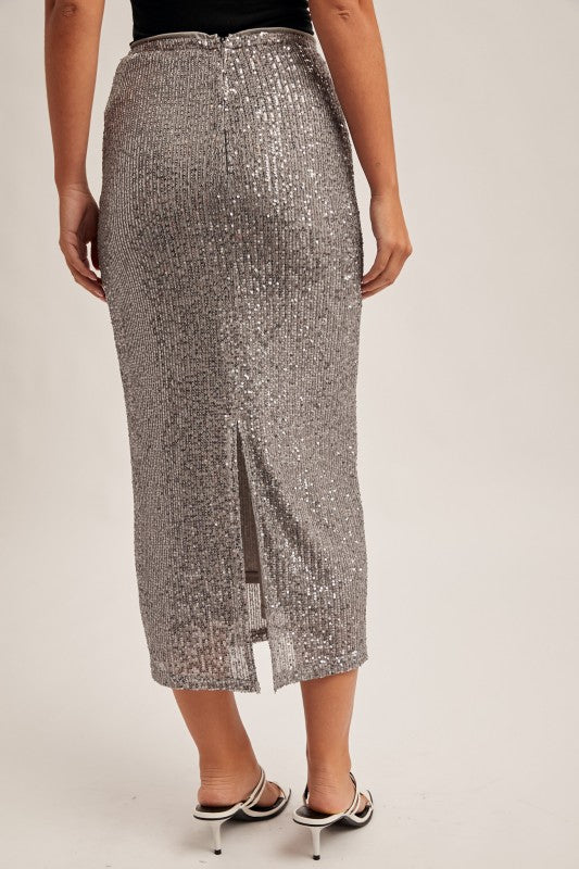 Little Bit Sequin Maxi Skirt Gunmetal