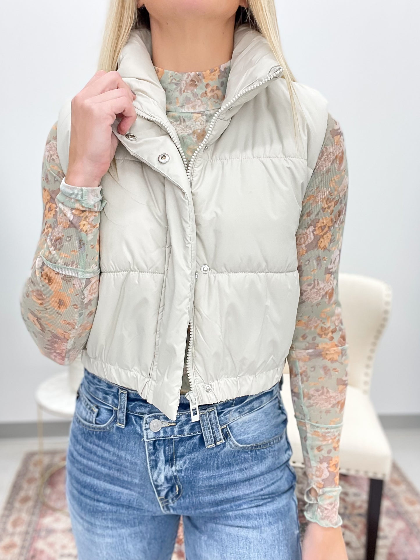 Chill Factor Cropped Puffer Vest Cream