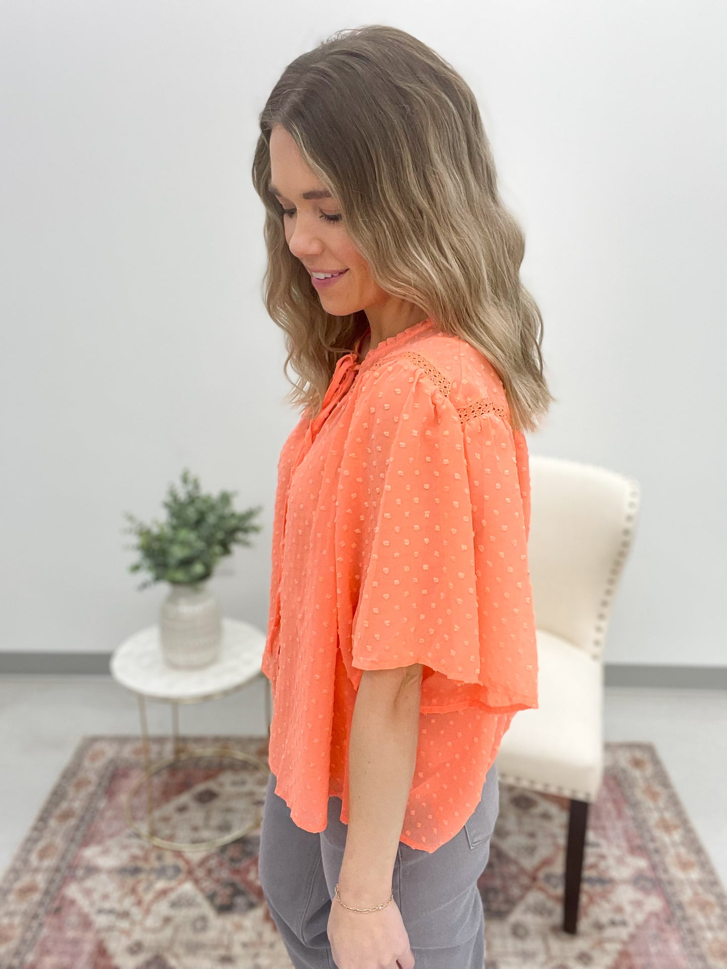Little Moments Swiss Dot Blouse Coral