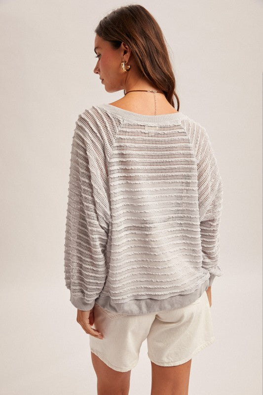 Went For It Raglan Sleeve Textured Top Stone