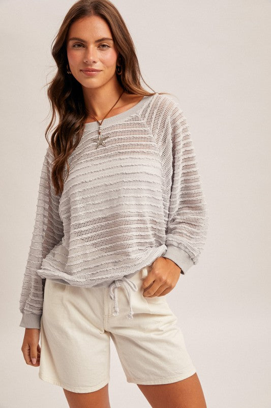 Went For It Raglan Sleeve Textured Top Stone