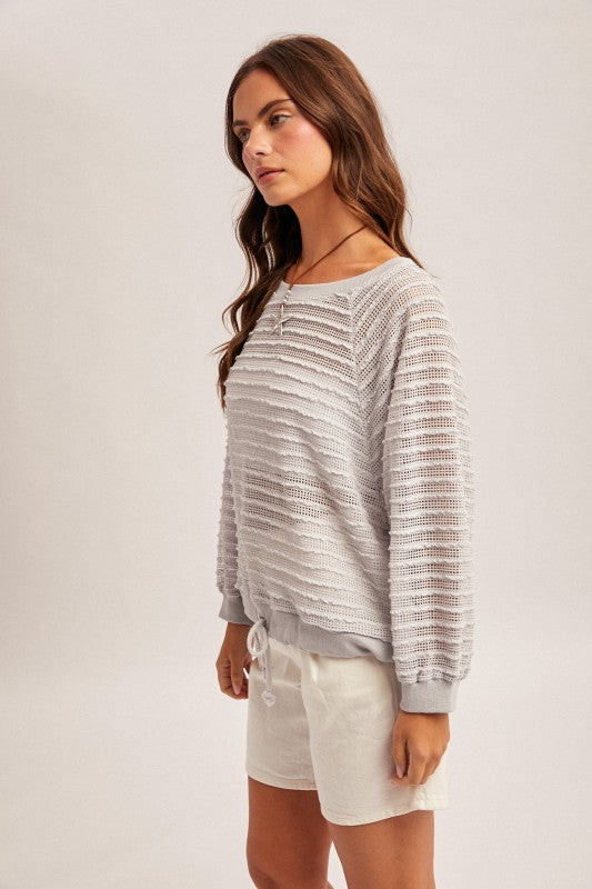 Went For It Raglan Sleeve Textured Top Stone