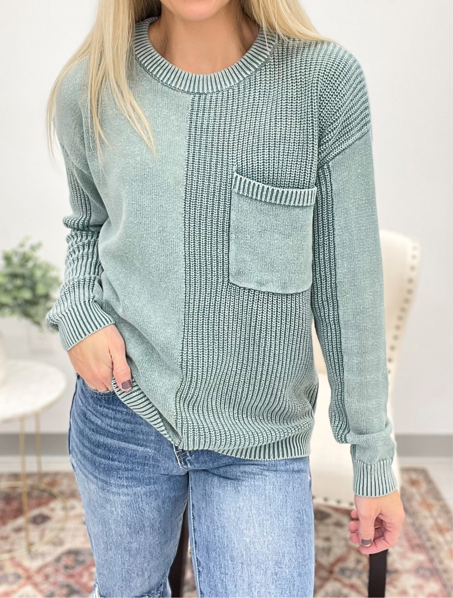 Flip Side Textured Knit Sweater Mint Blue