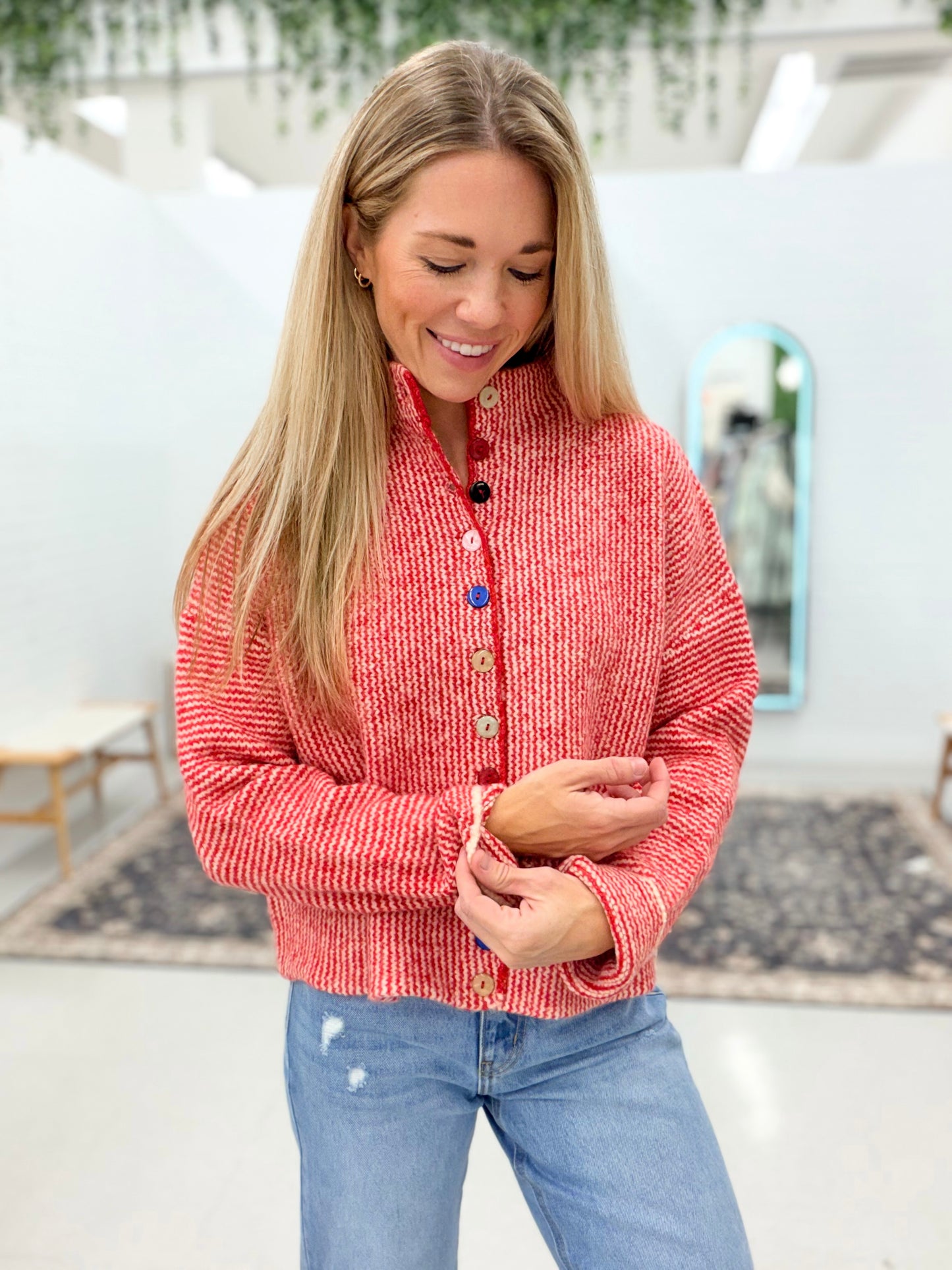 Like Her Ivory Red Button Detail Sweater