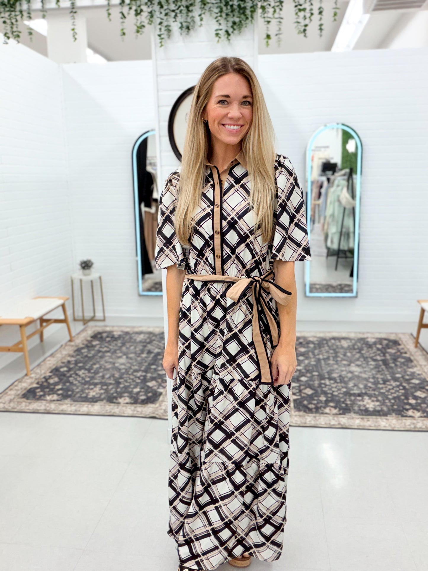Stay Pretty Woven Print Maxi Dress Black/Tan