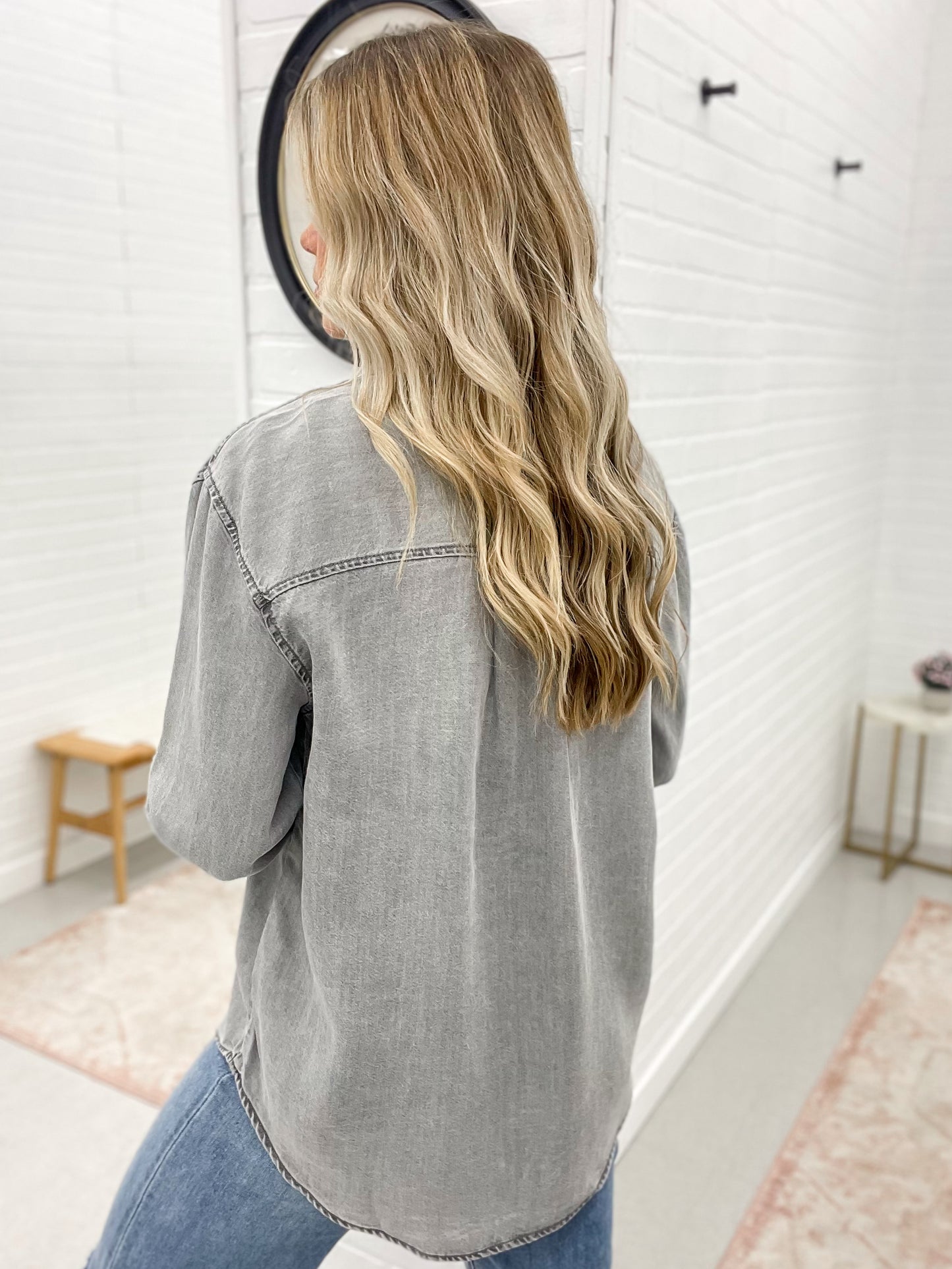 Go Together Button Down Shirt Gray Denim Wash