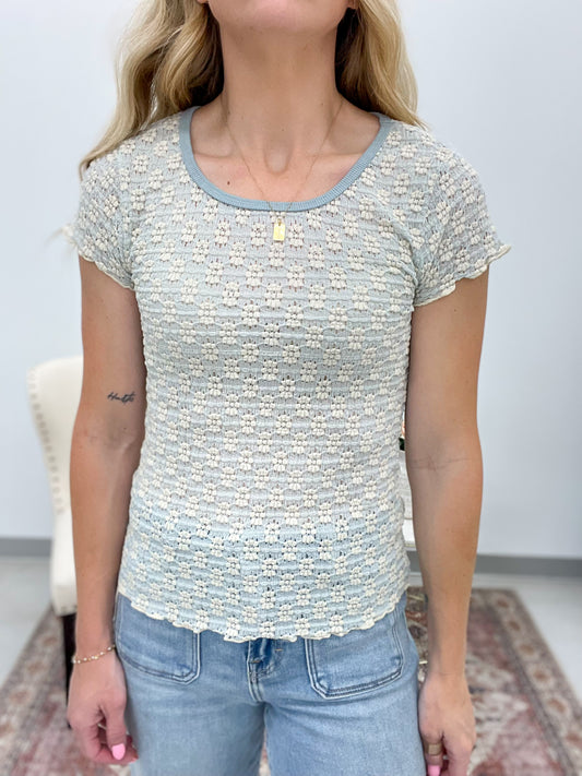 Wallflowers Floral Textured Top Dusty Teal