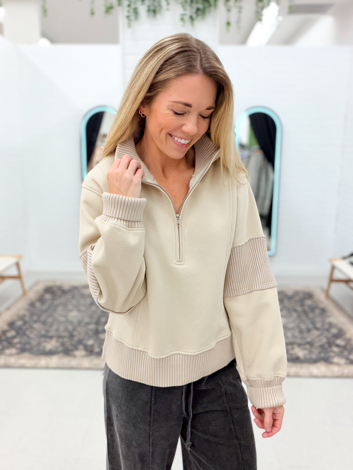 Gone Again Half Zip Pullover Sand