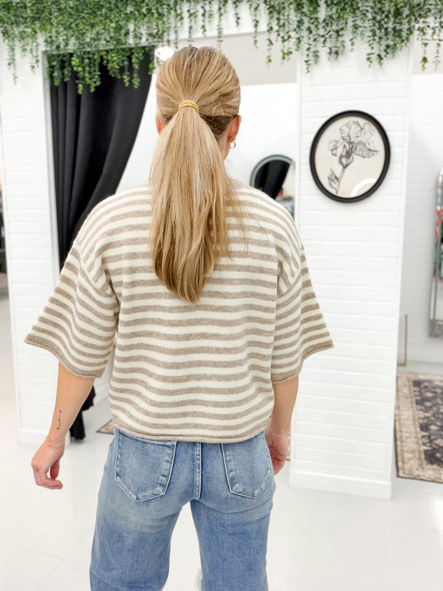 Kelsey Quarter Sleeve Cardigan Taupe Cream