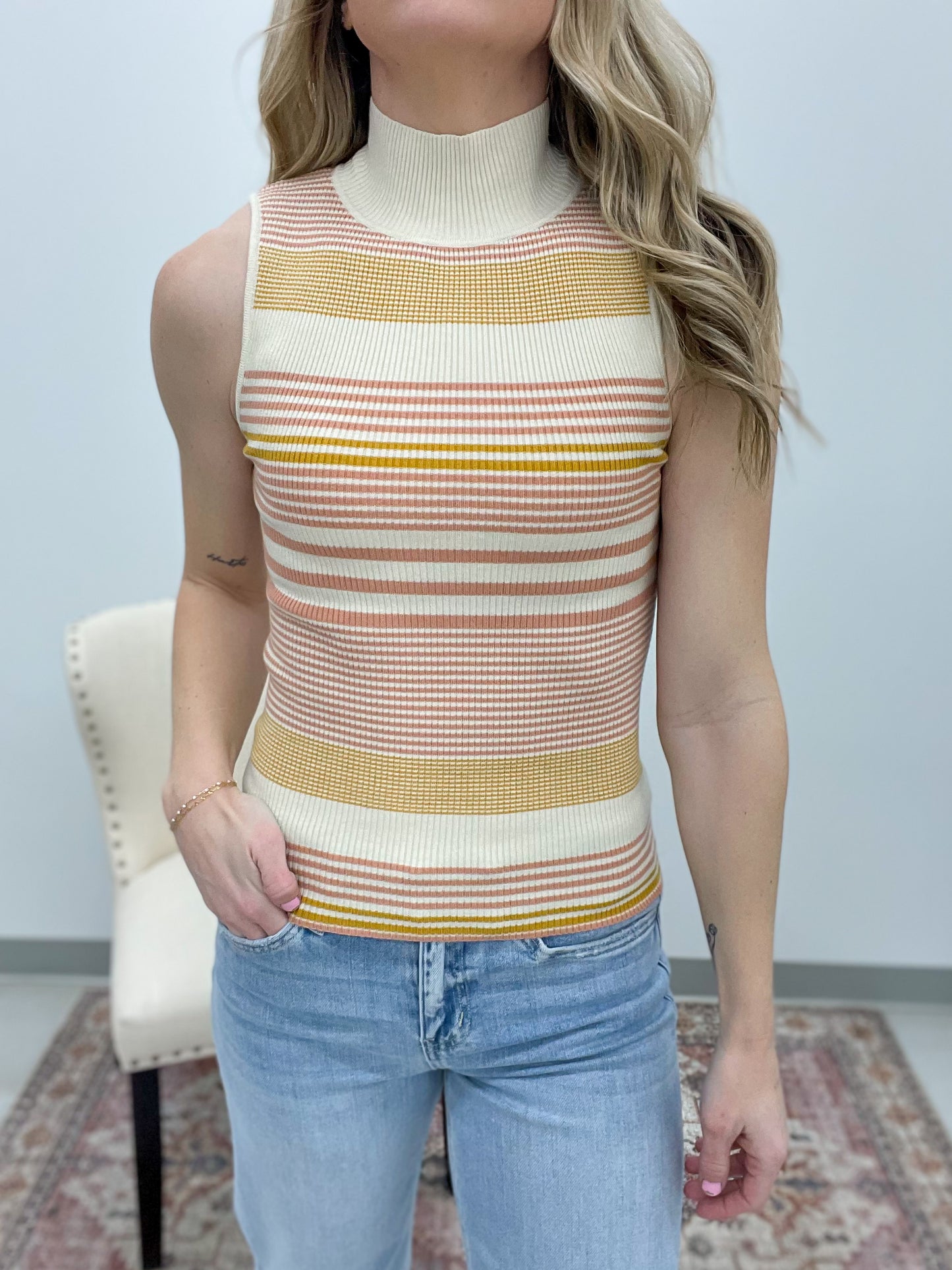 Matter Of Time Striped High Neck Tank Mauve