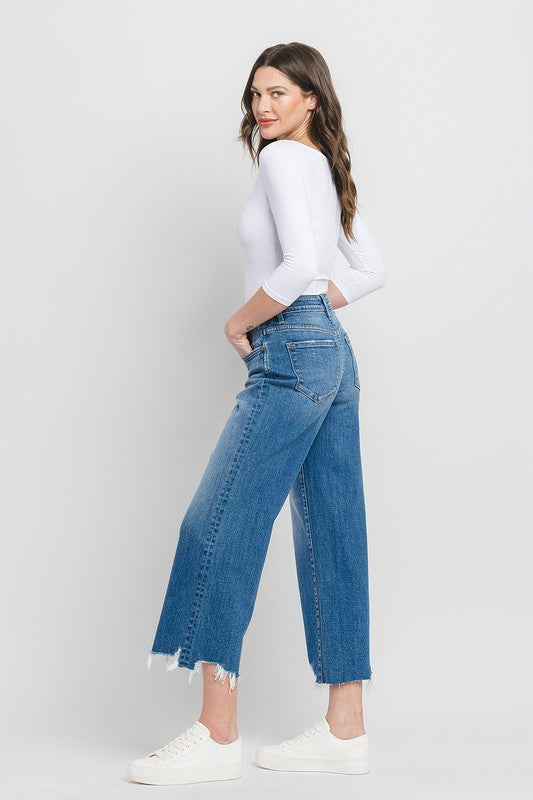 The Claire High Rise Crop Wide Leg Jeans Medium Dark