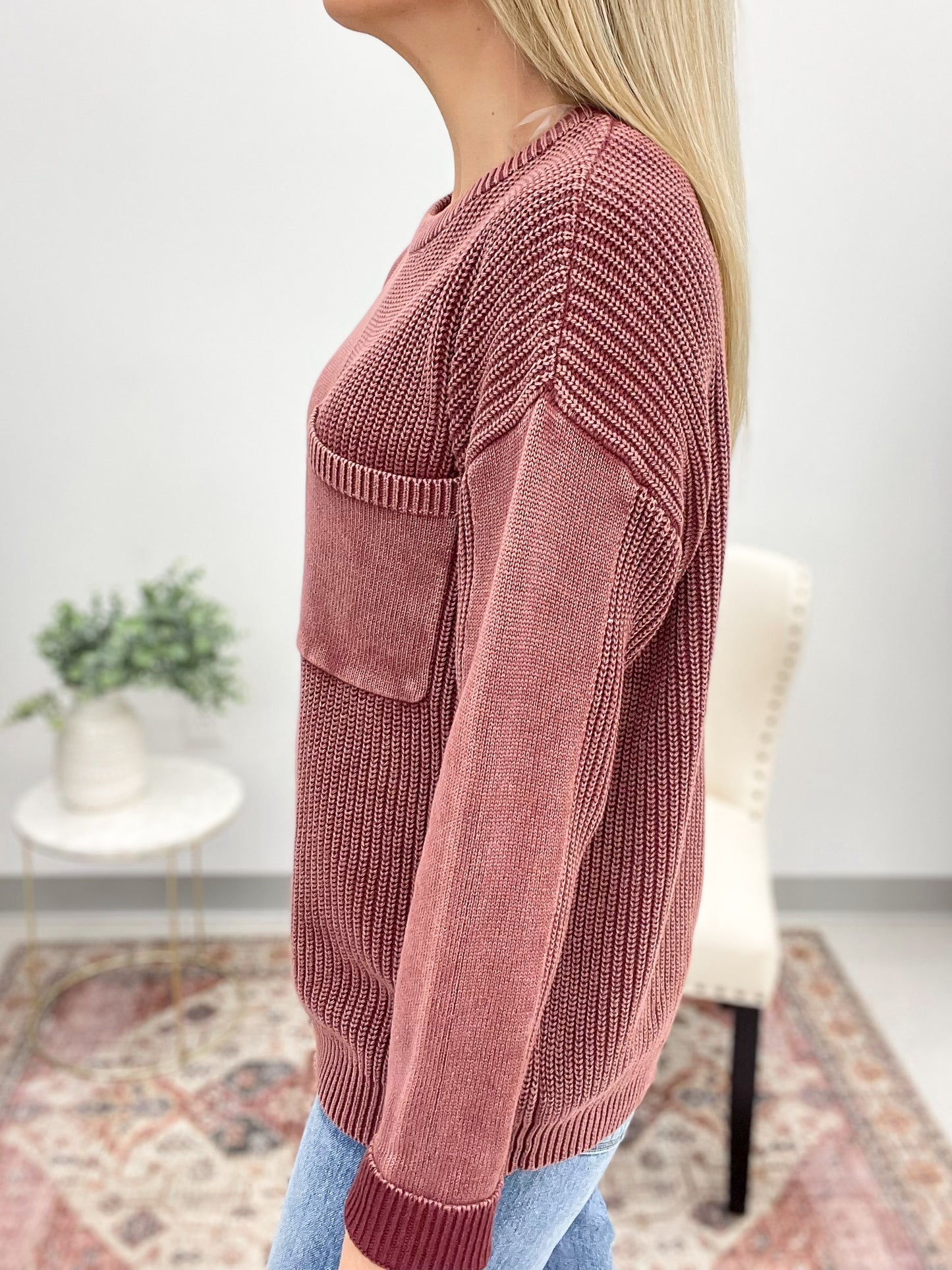 Flip Side Textured Knit Sweater Wine