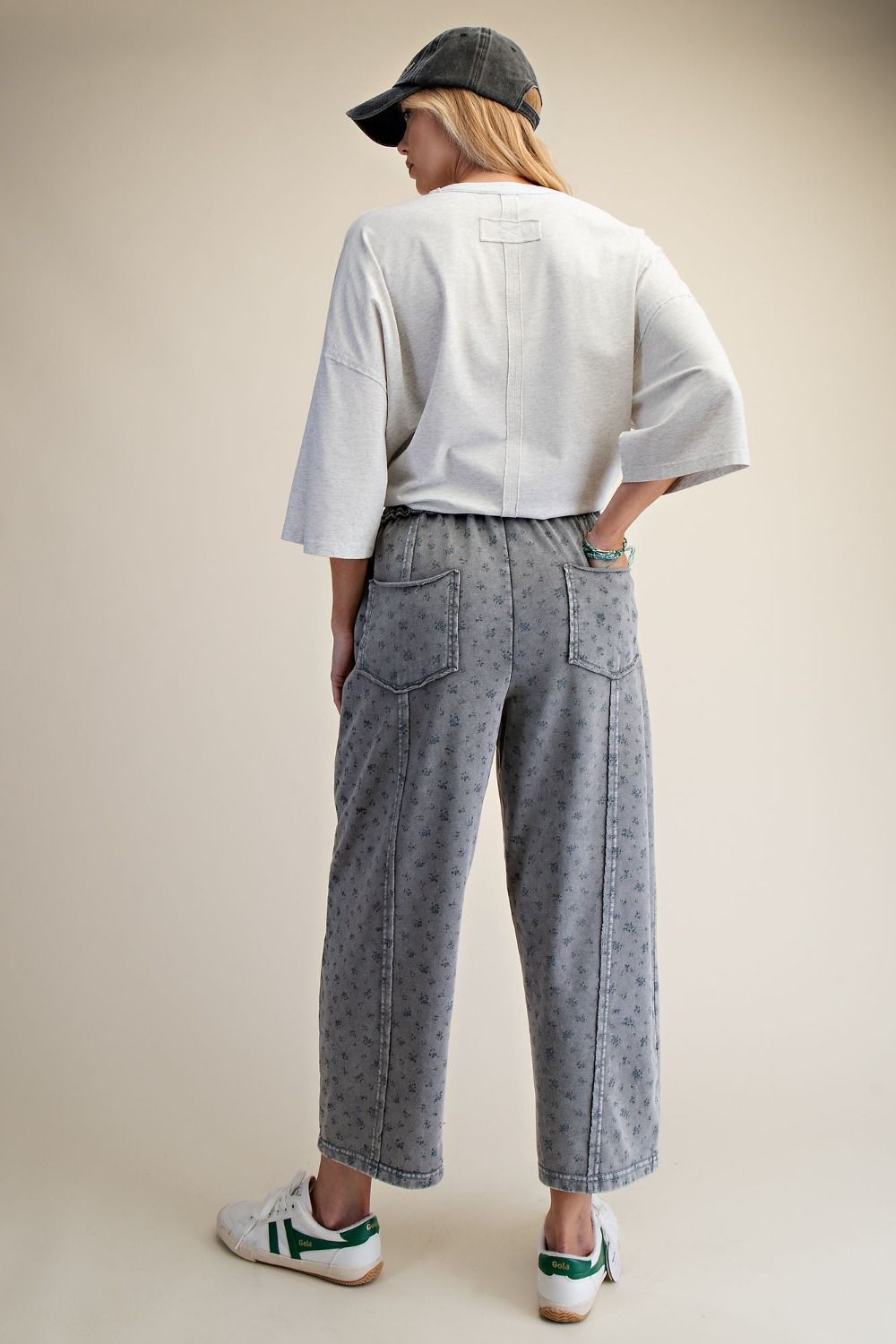 Darling Ditsy Floral Mineral Wash Barrel Pants Ash