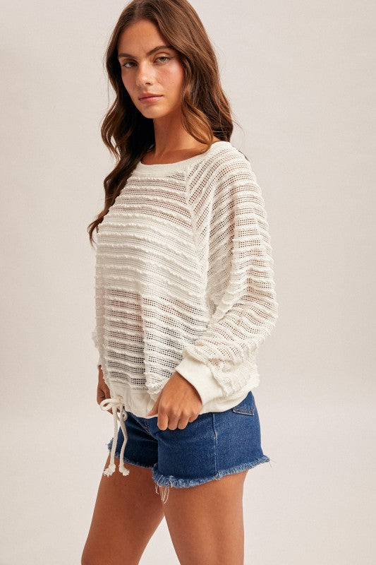 Went For It Raglan Sleeve Textured Top White
