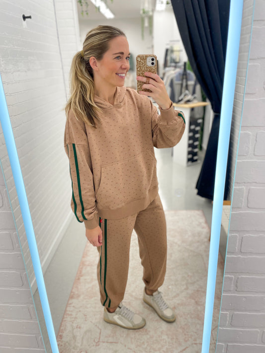 Divine Floral Print Hoodie And Jogger Set Toffee