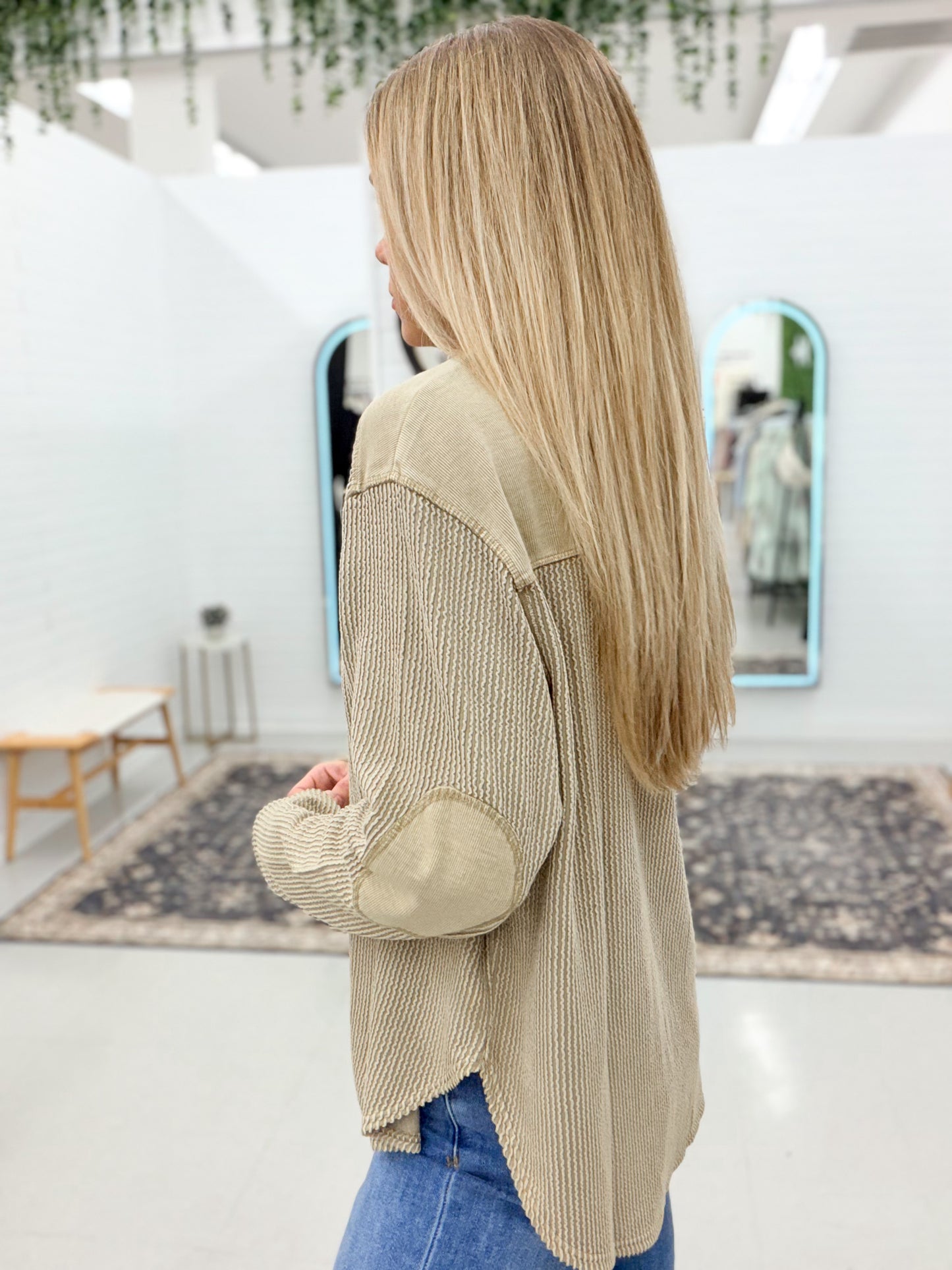 Risk It Textured Washed Knit Top Light Brown