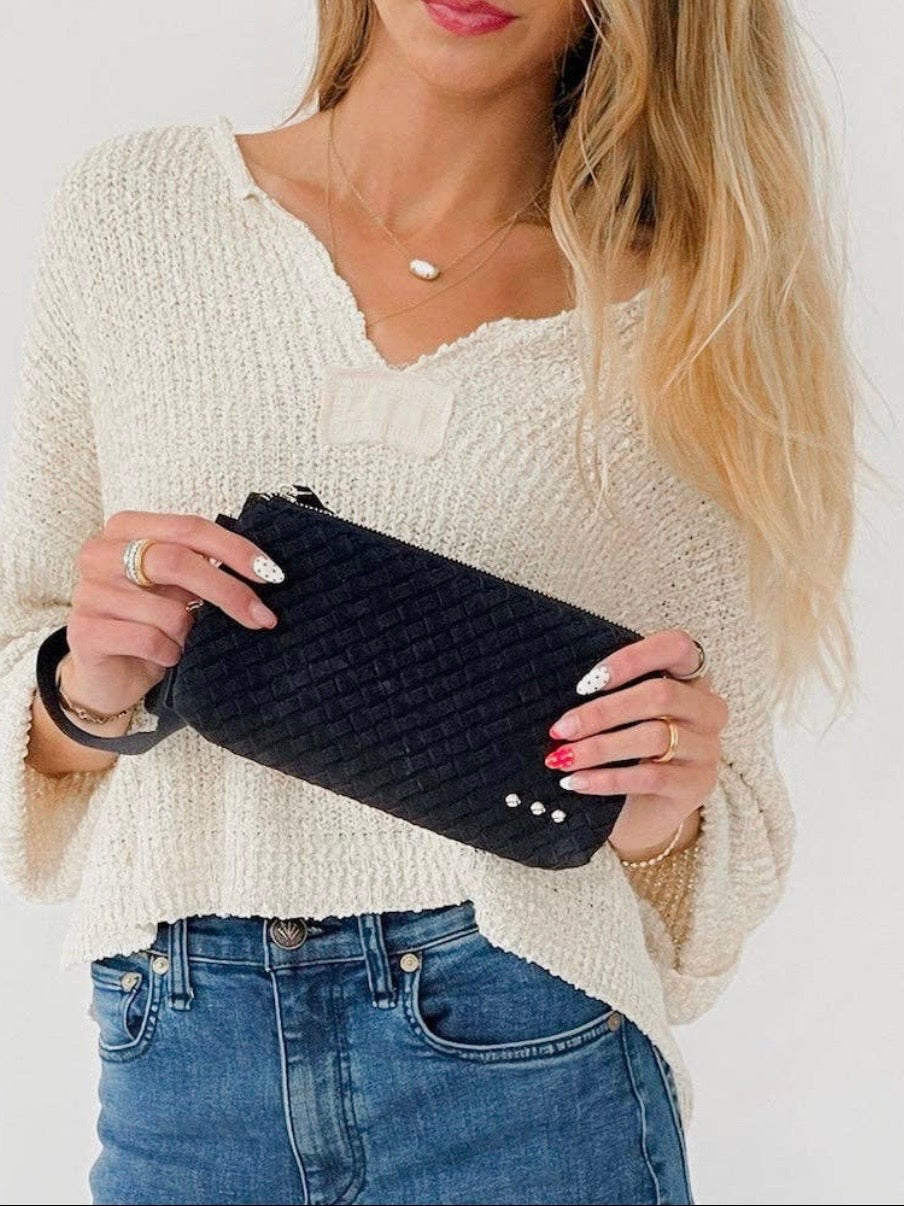 The Emma Suede Woven Clutch Wristlet - Four Colors
