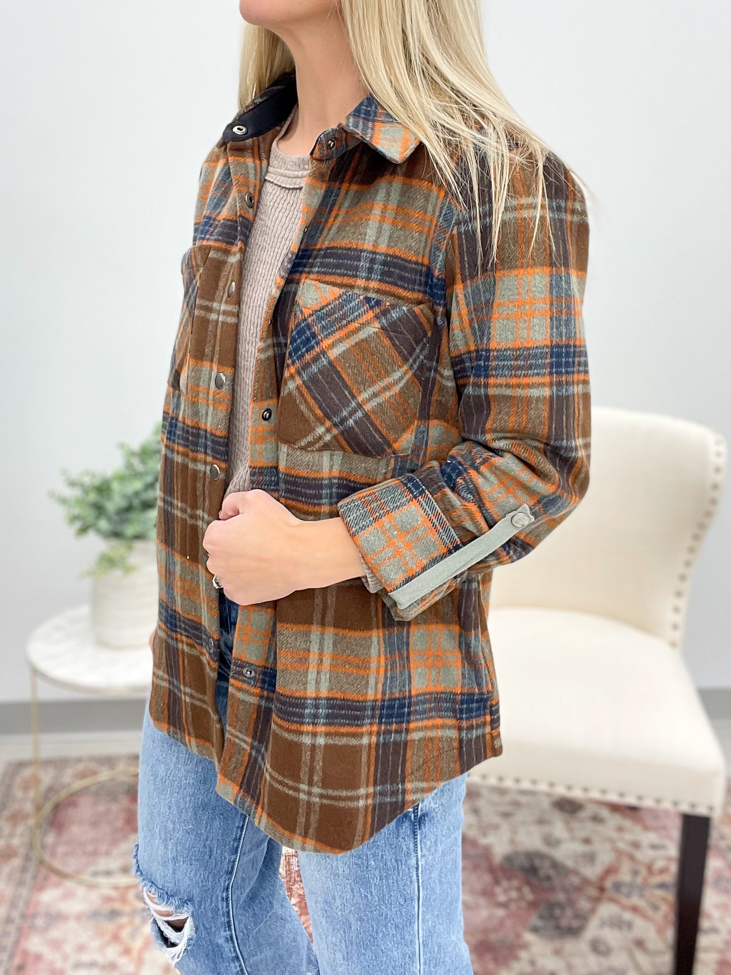 Backwoods Brushed Plaid Shirt Jacket Brown