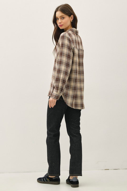 All We Need Button Down Plaid Shirt Brown/Tan