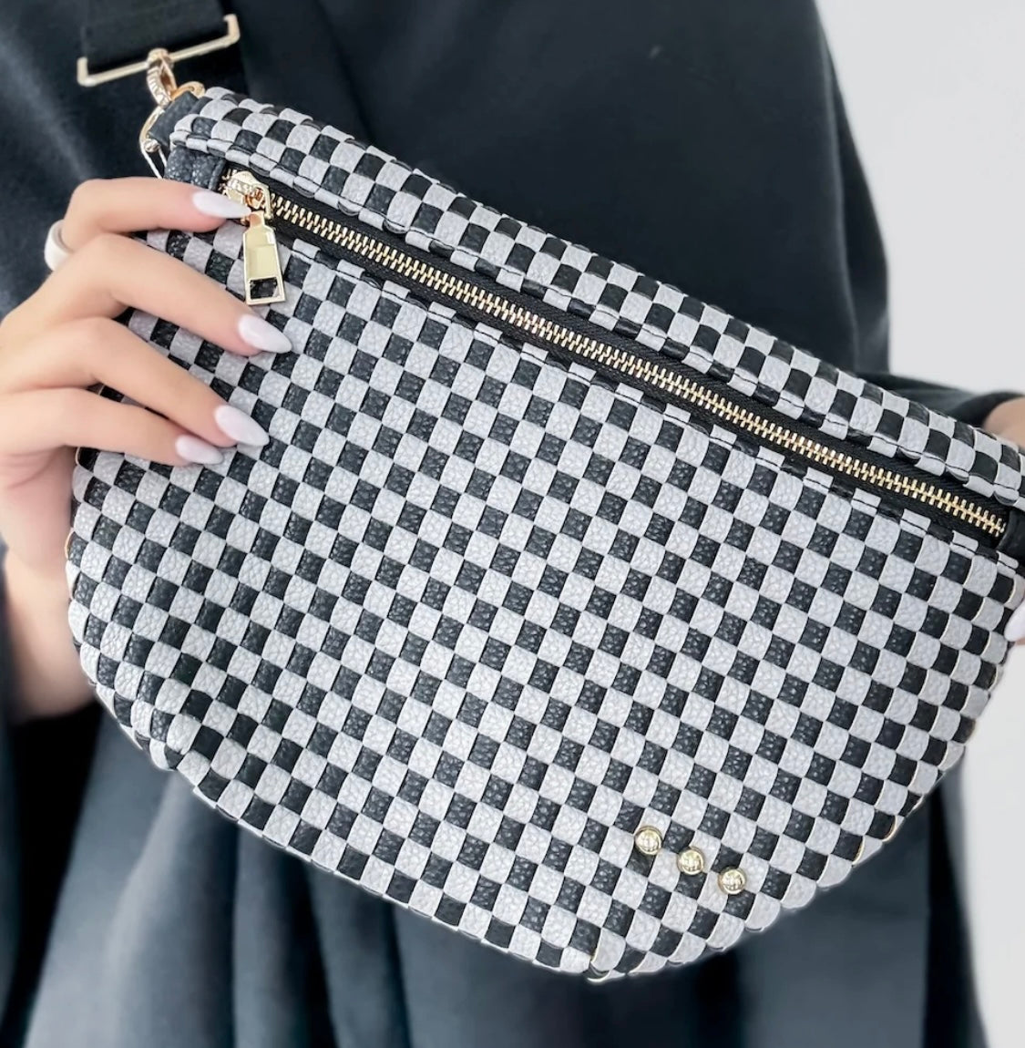 The Westlyn Woven Bum Bag Checkered Navy/Gray