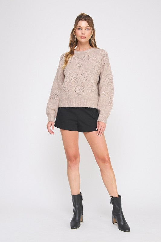 Never Apart Floral Embroidery Sweater Mocha