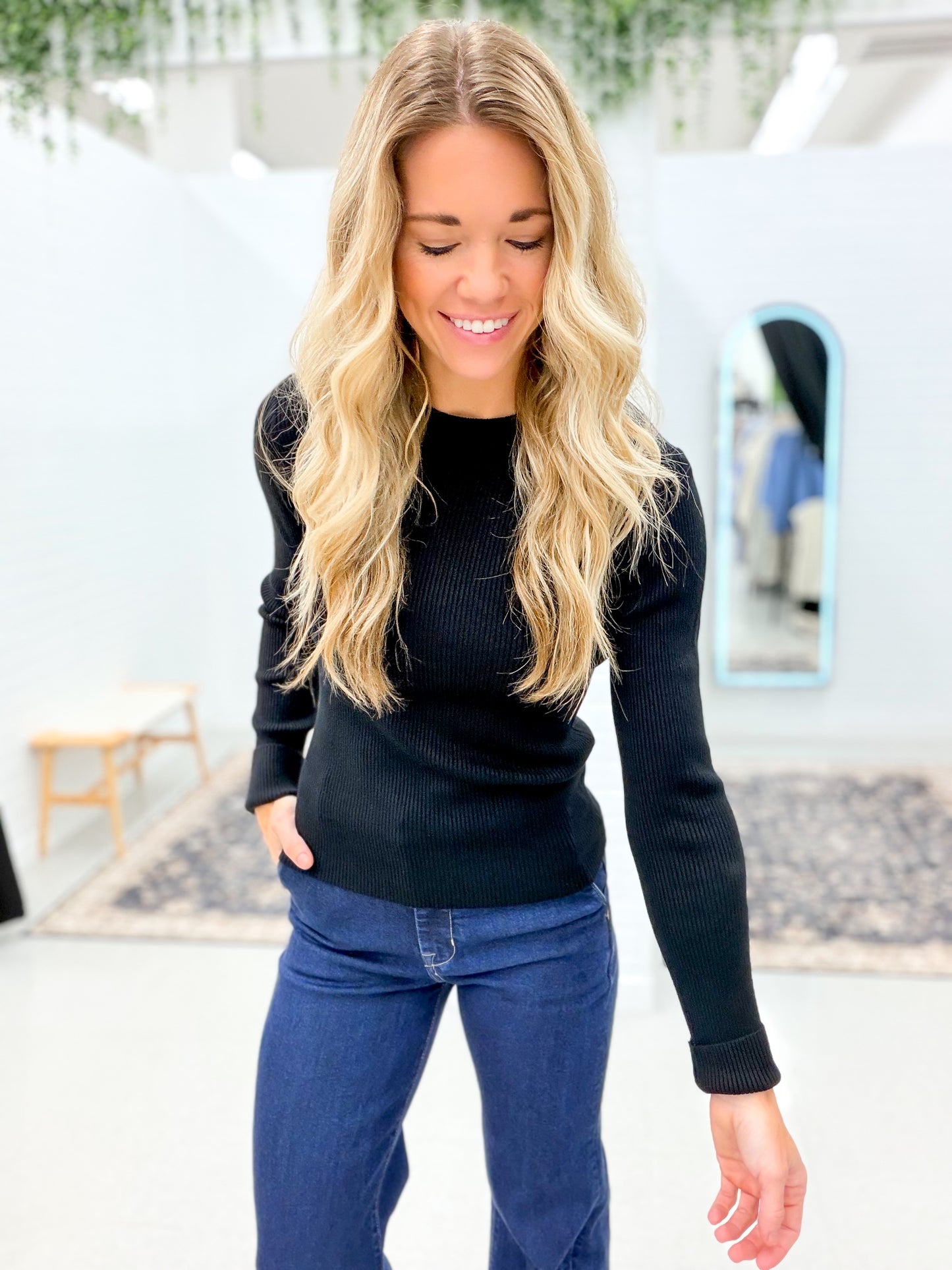 Carry On Crewneck Ribbed Sweater Black