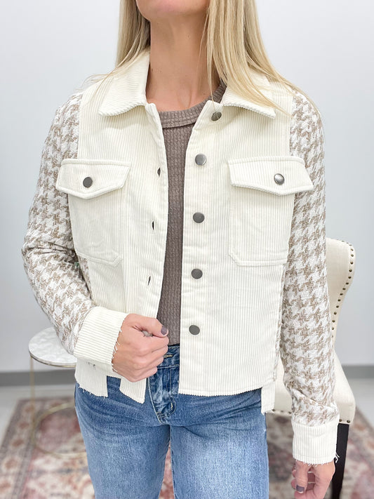 Simply Deluxe Houndstooth Corduroy Jacket Ivory