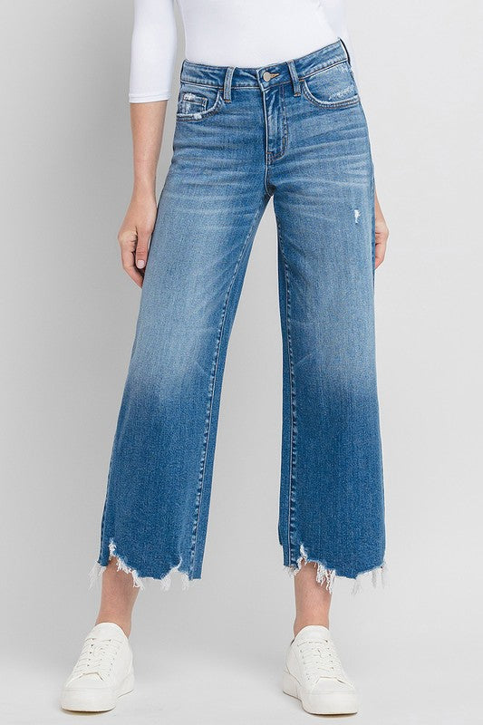 The Claire High Rise Crop Wide Leg Jeans Medium Dark