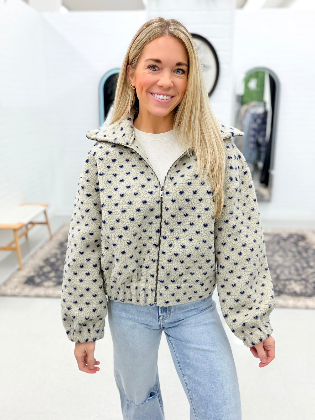 Risk Taker Heart Detail Sherpa Jacket Cream
