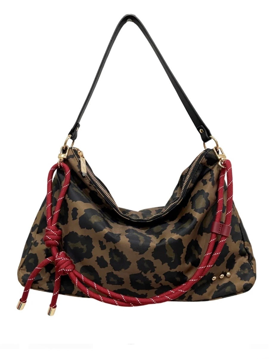 The Nikki Nylon Slouchy Shoulder Bag Leopard