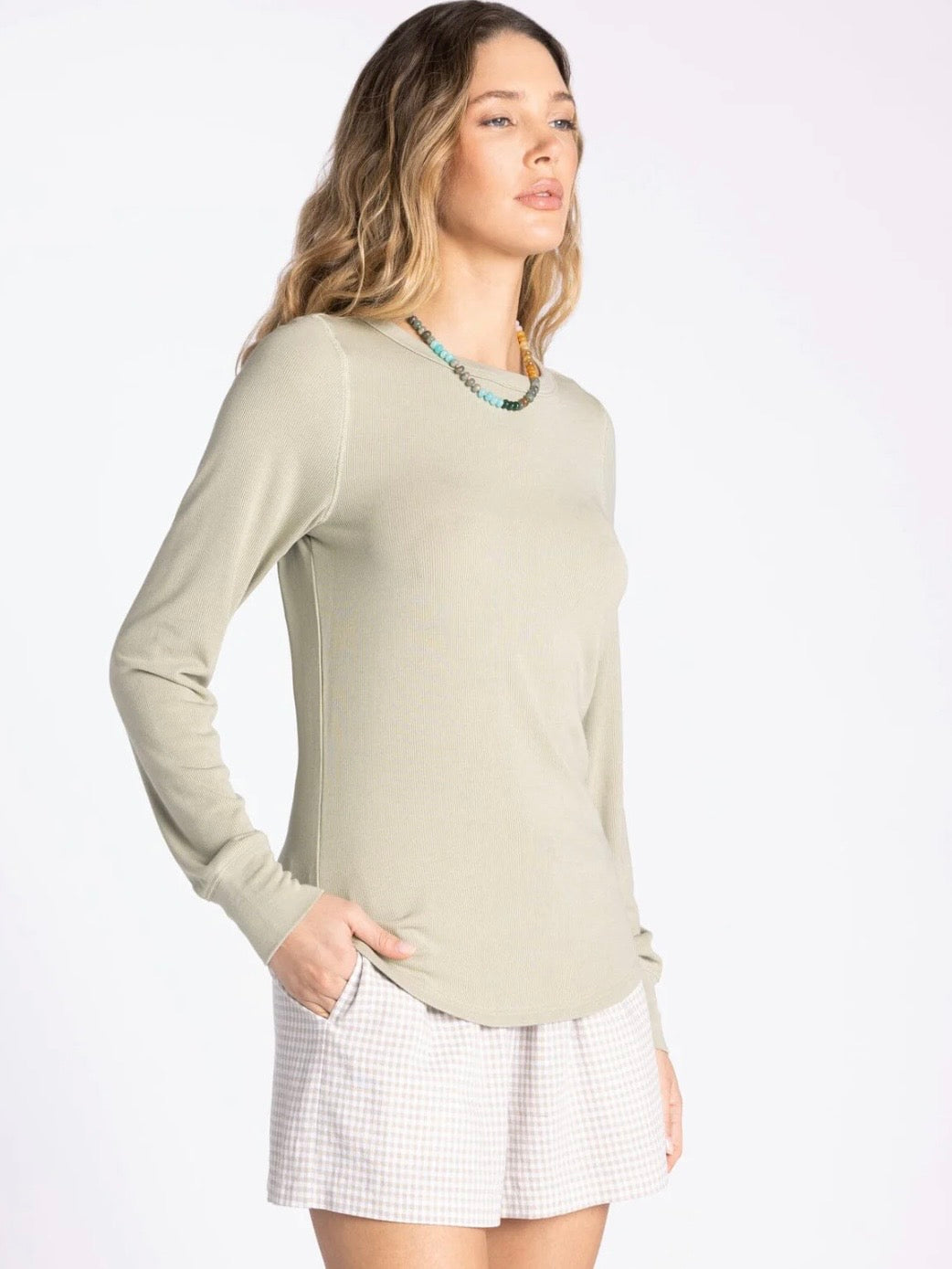 The Stacy Ribbed Top Green Tea