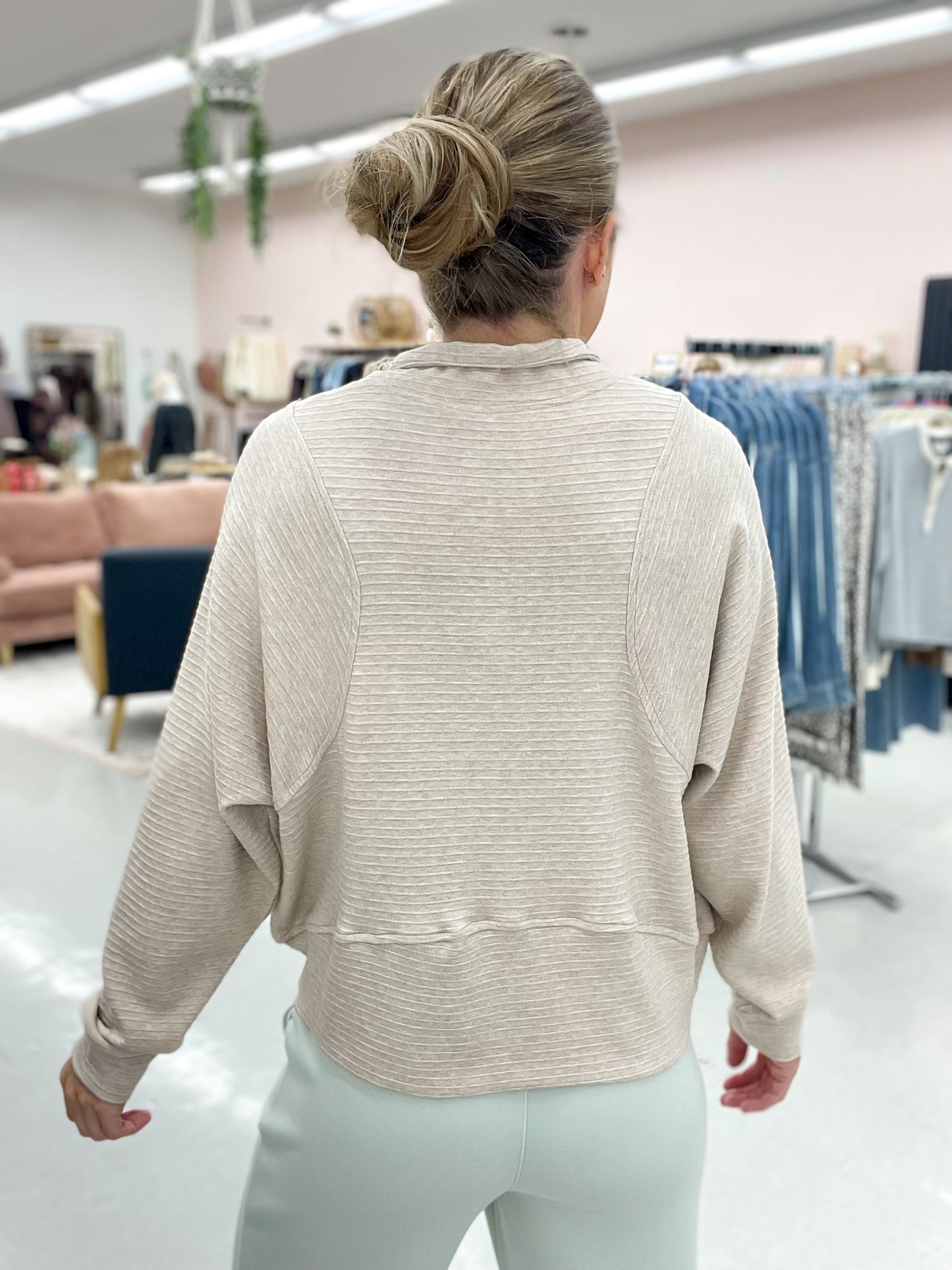 Truly You Textured Half Zip Pullover Oatmeal