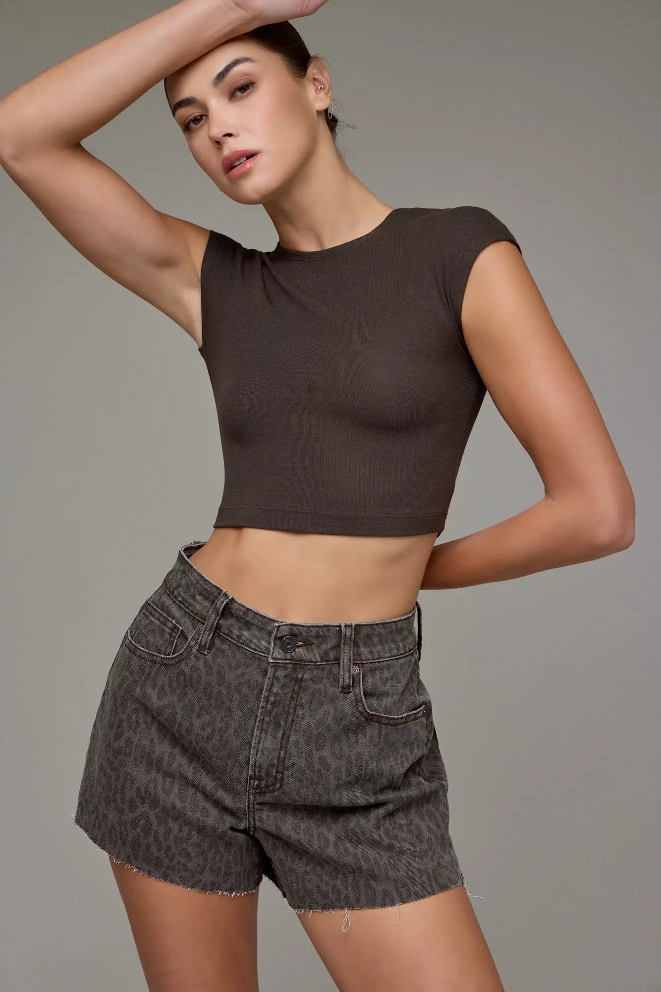 Hidden Logan Brown Cheetah Denim Shorts