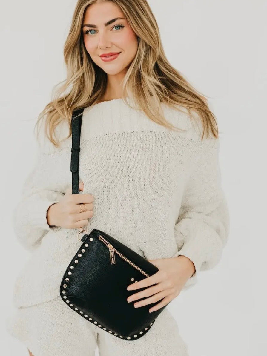 Pebble Sabrina Studded Bum Bag Black