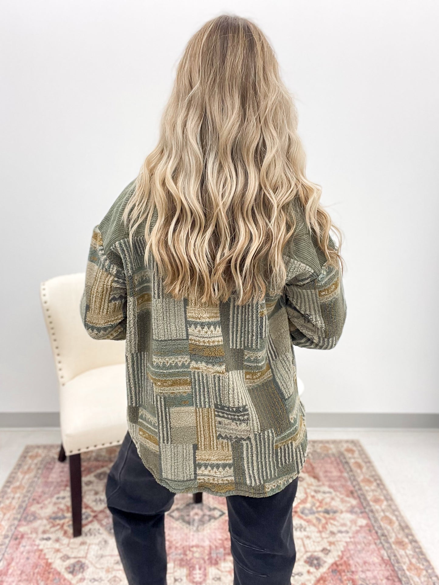 Take It In Fleece Corduroy Button Down Jacket Olive