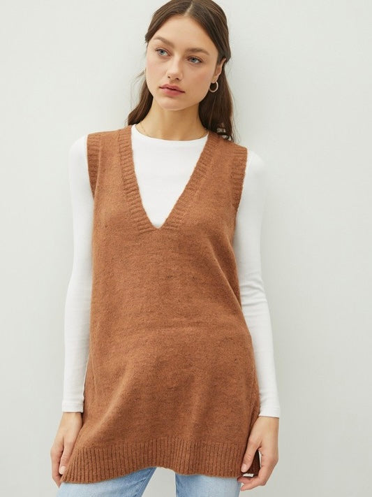 Casually Chic Oversized Long Sweater Vest Rust