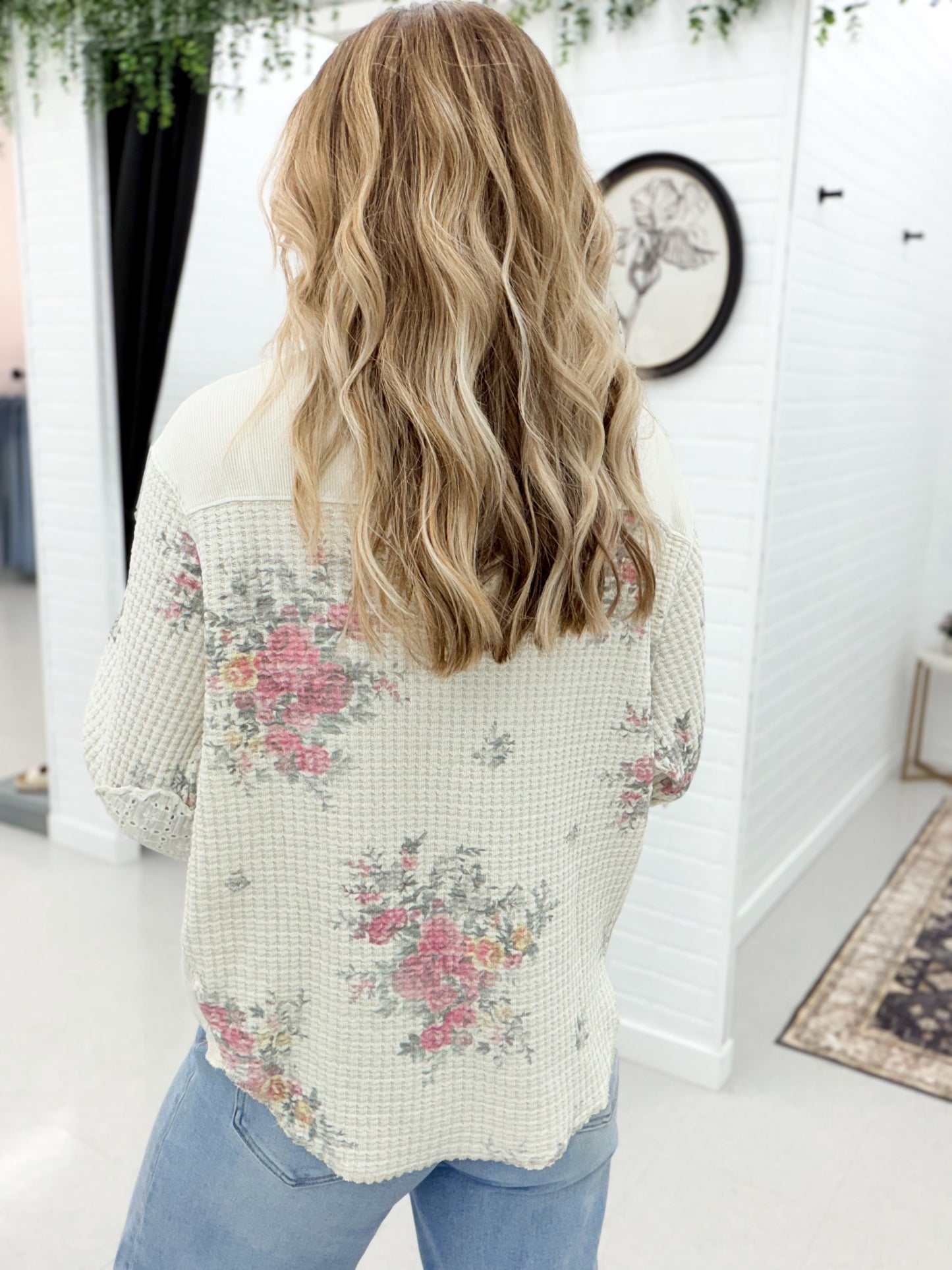 Wild Things Floral Print Thermal Knit Top Cream