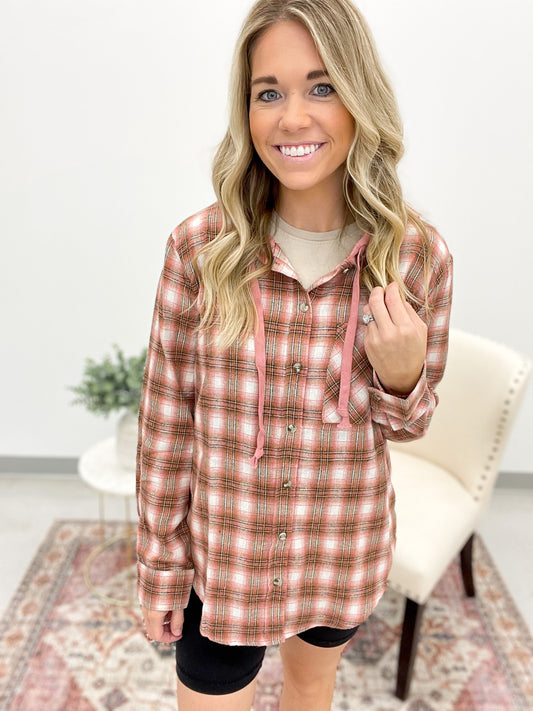 Rose Flower Hooded Plaid Top Small
