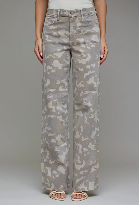 Hidden Logan High Rise Dad Jeans Tan Camo