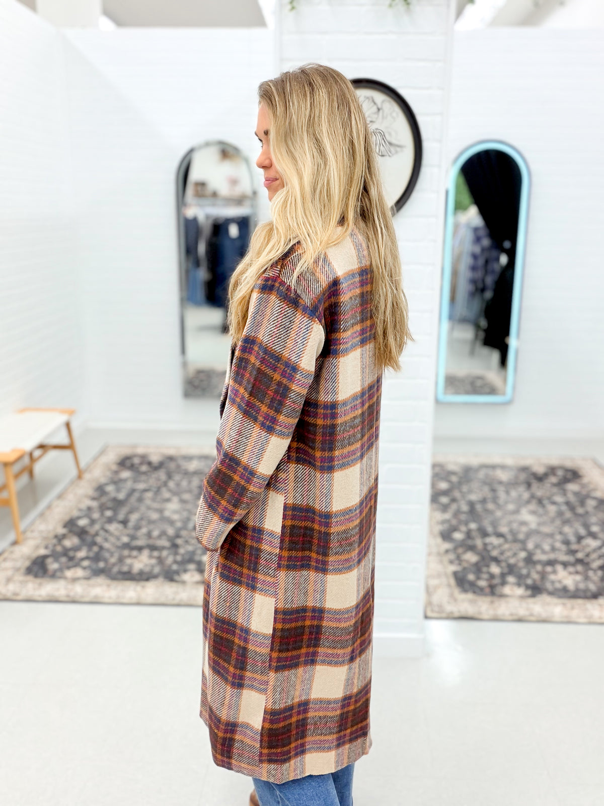 City Lights Multi Color Plaid Long Coat