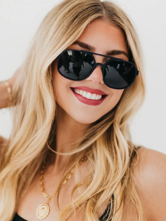 The Amber Aviator Polarized Sunglasses Navy