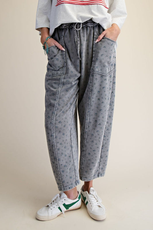 Darling Ditsy Floral Mineral Wash Barrel Pants Ash