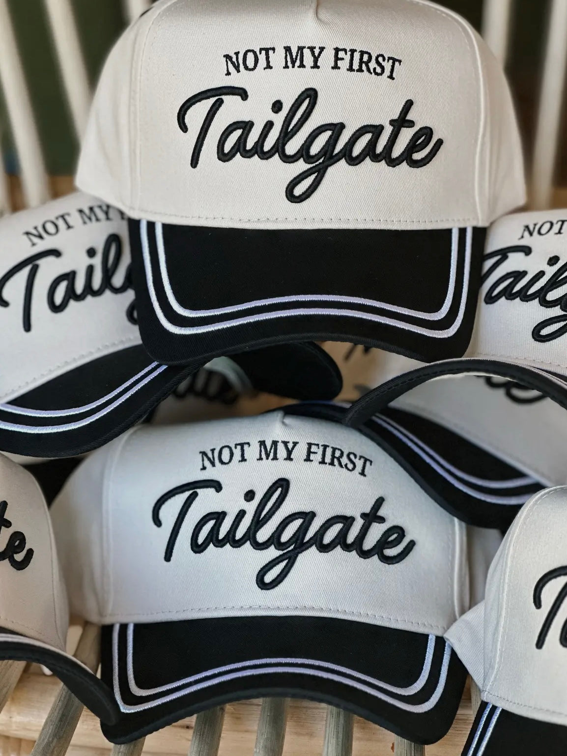 Not My First Tailgate Embroidered Hat Black/Cream