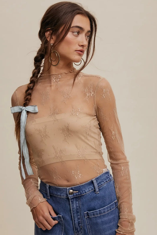 Living Lux Mesh Layering Lace Top Tan